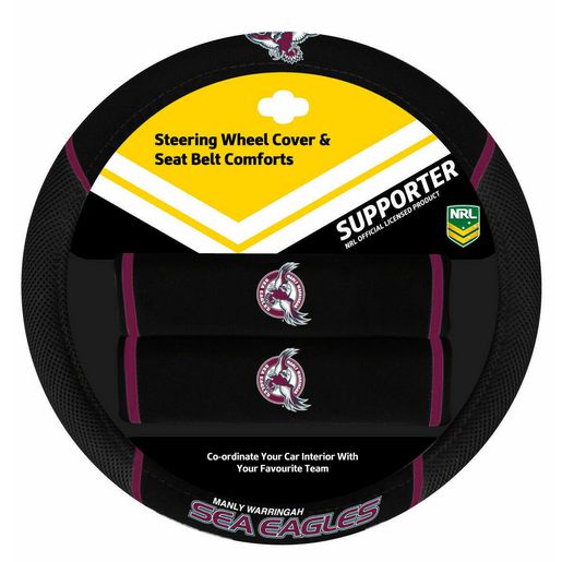 NRL Steering Wheel Cover/Seat Belt Cover Set - Manly Sea