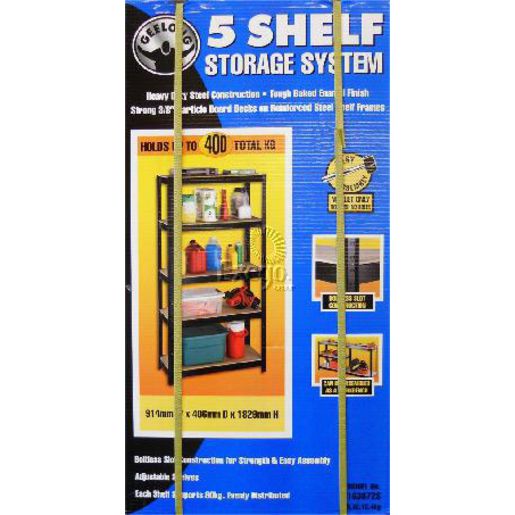 Geelong Powder Coated 5 Shelf Slotted Storage Rack