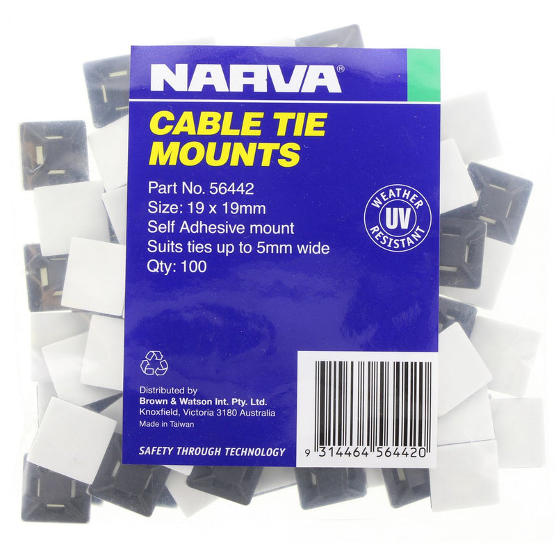 Narva Cable Tie Mounts Black 19mm (100Pk) 56442