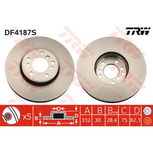 TRW Brake Rotor 332mm Front DF4187S