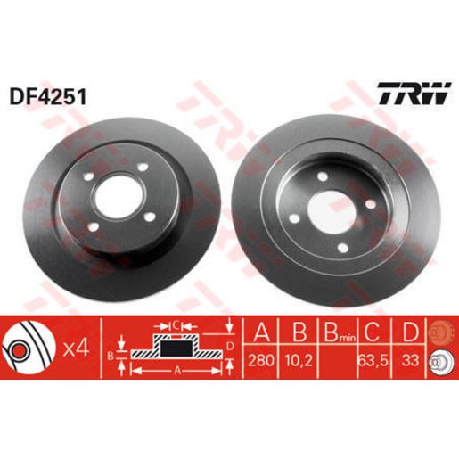 TRW Brake Rotor Single 280mm Rear DF4251S