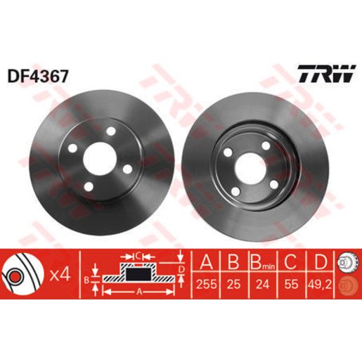 TRW Brake Rotor 255mm Front DF4367S