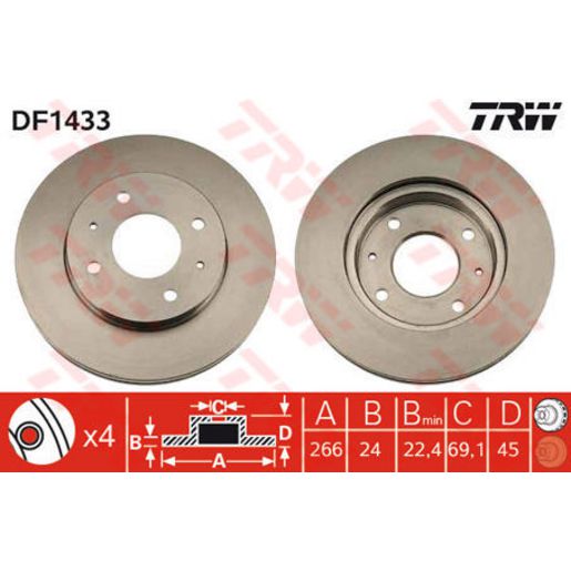 TRW Disc Brake Rotor Vented DF1433S