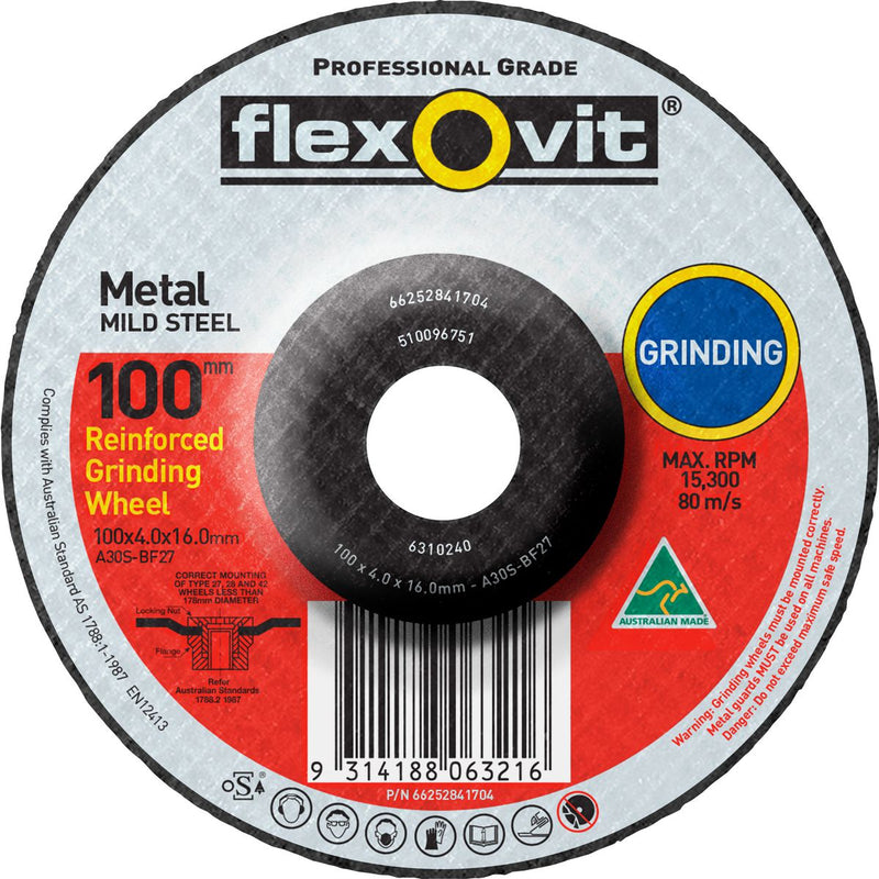 Flexovit Depressed Centre Grinding Disc Metal 100x4x16mm