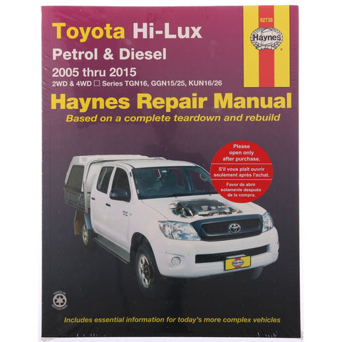 Haynes Repair Manual Suits Toyota Hi Lux 4x4 & 4x2 05-15