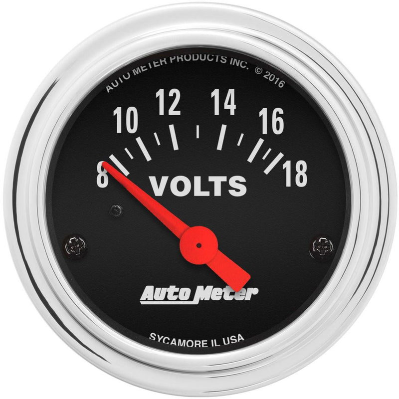 Autometer Trad Chrome 2-1/16in Voltmeter 8-18V Short