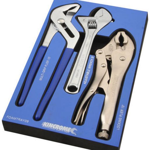 Kincrome Adjustable Wrench & Plier Set 3Pc FOAMTRAY09
