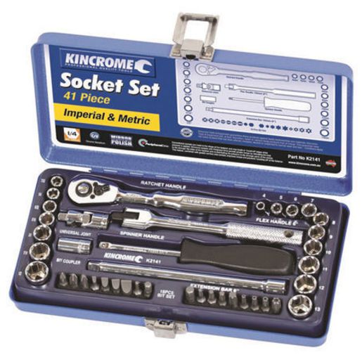Kincrome Socket Set Tin 41Pc 1/4In Drive K2141