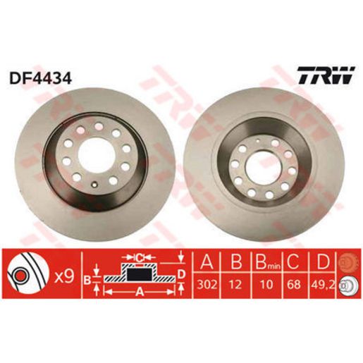 TRW Brake Rotor Pair Rear DF4434S