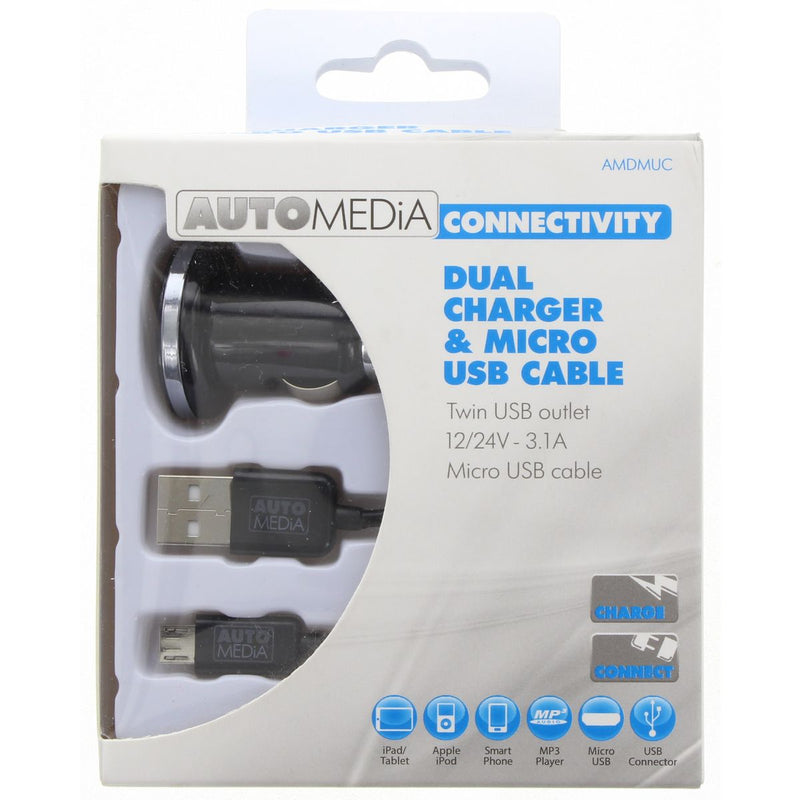 Automedia Dual USB Port & 1.5m Micro USB Cable Amdmuc