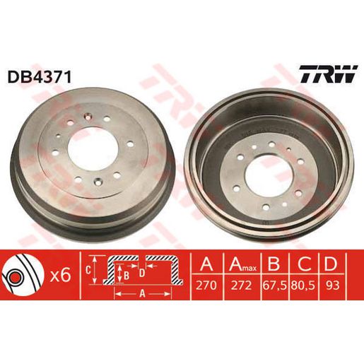 TRW Drum Brake Single 272mm DB4371