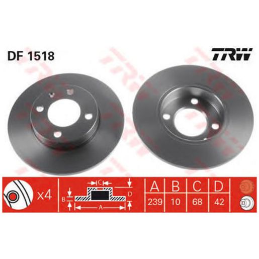 TRW Brake Rotor Pair 239mm Front DF1518S