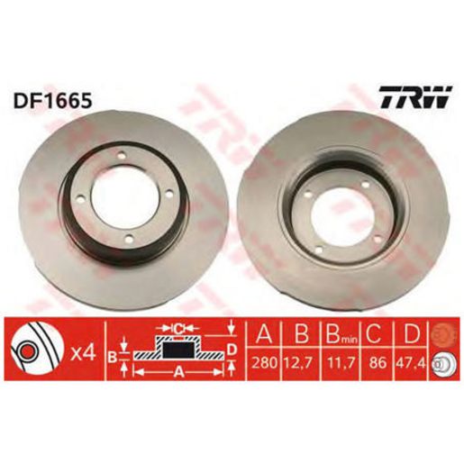 TRW Disc Brake Rotor 280Mm DF1665S