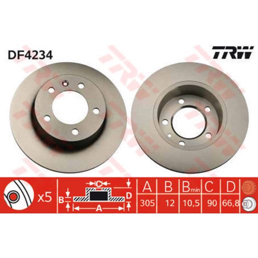 TRW Brake Rotor Single 305mm Rear DF4234S