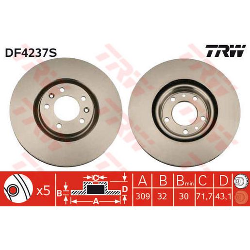 TRW Brake Rotor 309mm Front DF4237S