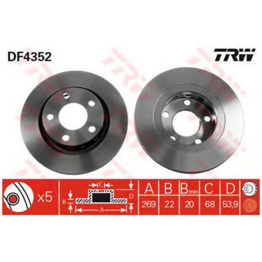 TRW Brake Rotor Pair 269mm Rear DF4352S