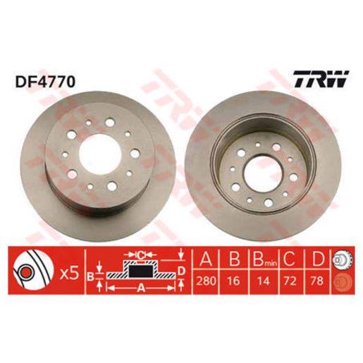 TRW Disc Brake Rotor 280Mm DF4770S