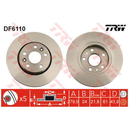 TRW Disc Brake Rotor 280mm DF6110S