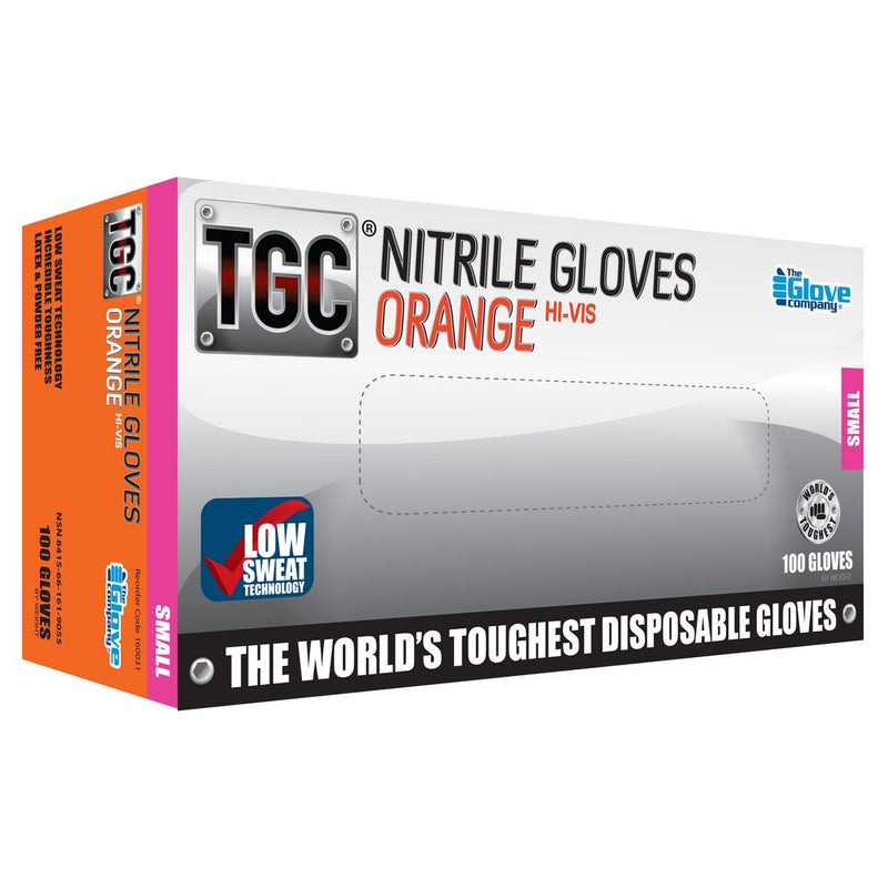 The Glove Company TGC Orange Hi-Vis Nitrile Gloves S 100