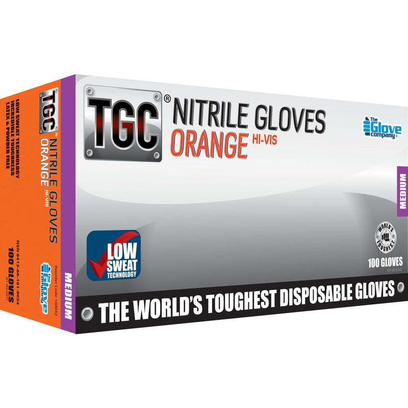 The Glove Company TGC Orange Hi-Vis Nitrile Gloves M 100