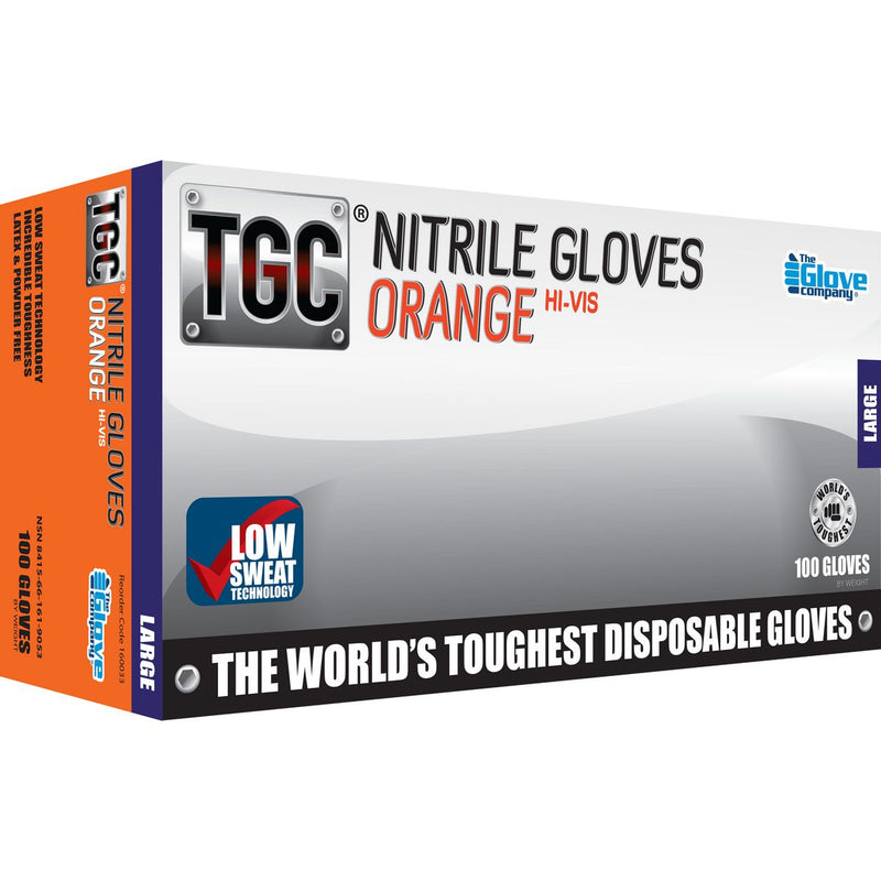 The Glove Company TGC Orange Hi-Vis Nitrile Gloves L 100