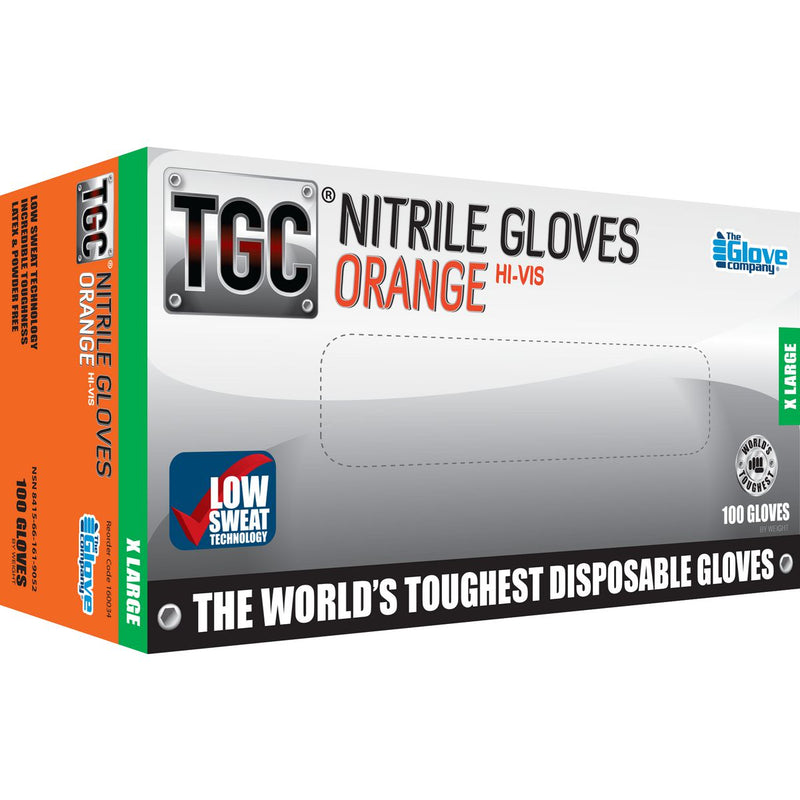 The Glove Company TGC Orange Hi-Vis Nitrile Gloves XL 100