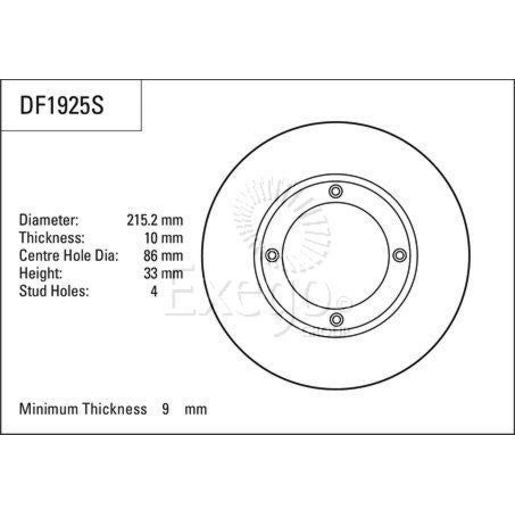 TRW Brake Rotor Single 215.2mm Front DF1925S