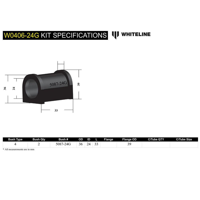 Whiteline W0406 24G Sway Bar Mount Bushing