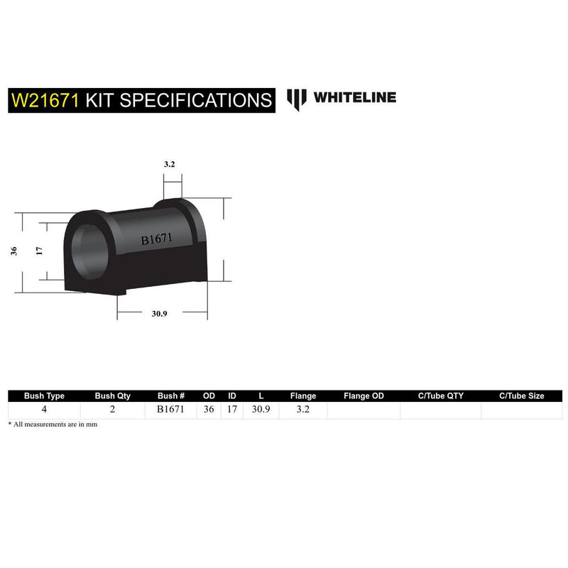 Whiteline W21671 Sway Bar Mount Bushing