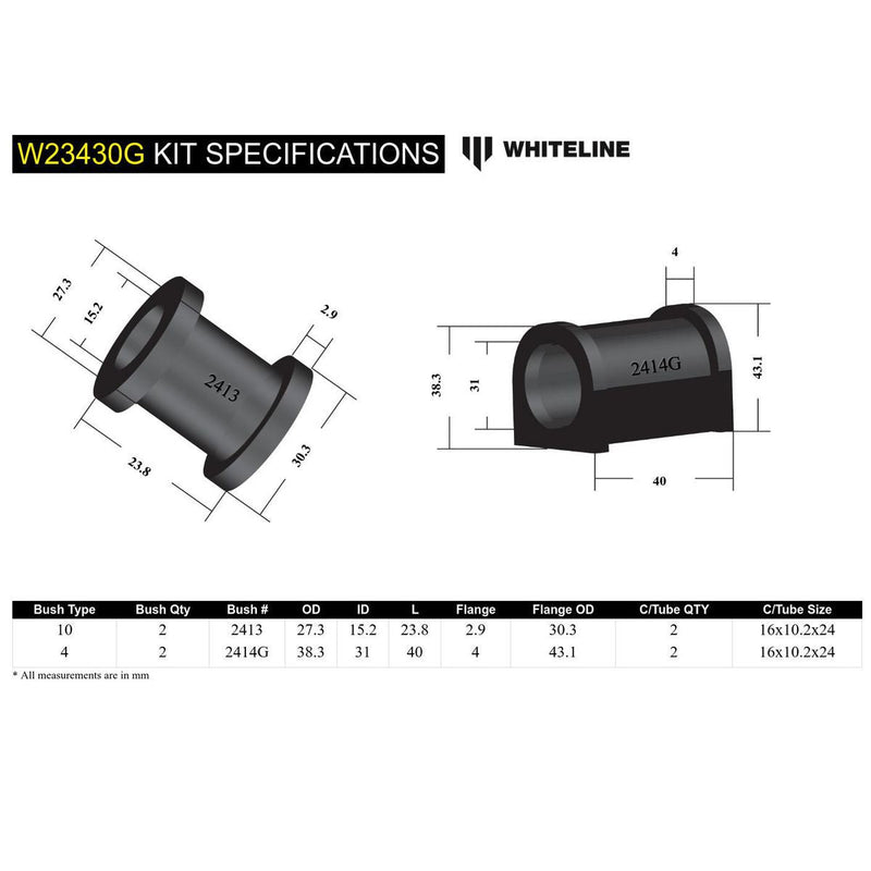 Whiteline W23430G Sway Bar Mount And Link Bushings