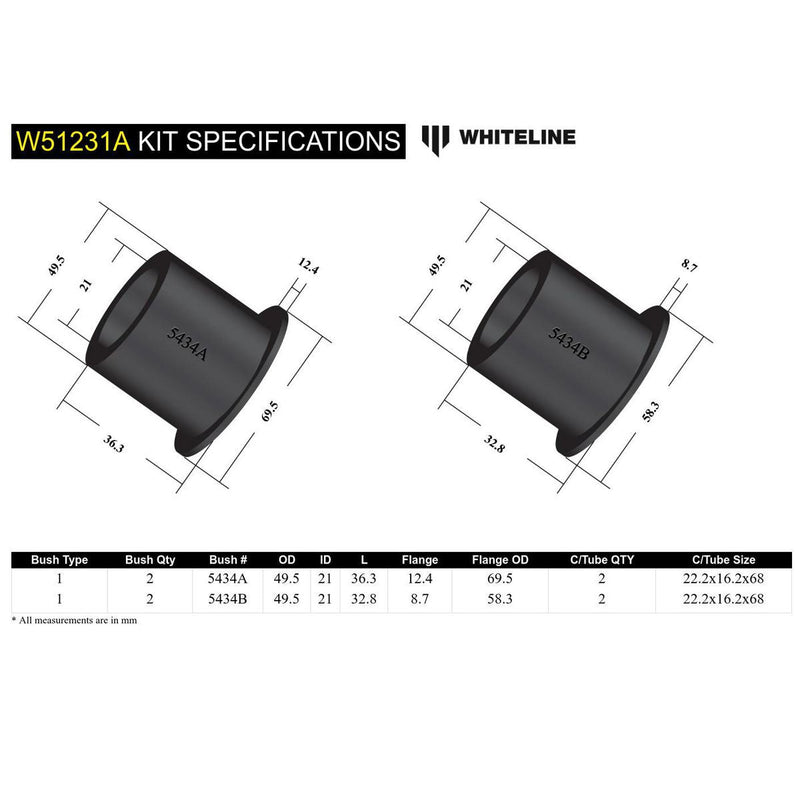 Whiteline W51231A Control Arm Lower Inner Front Bushing