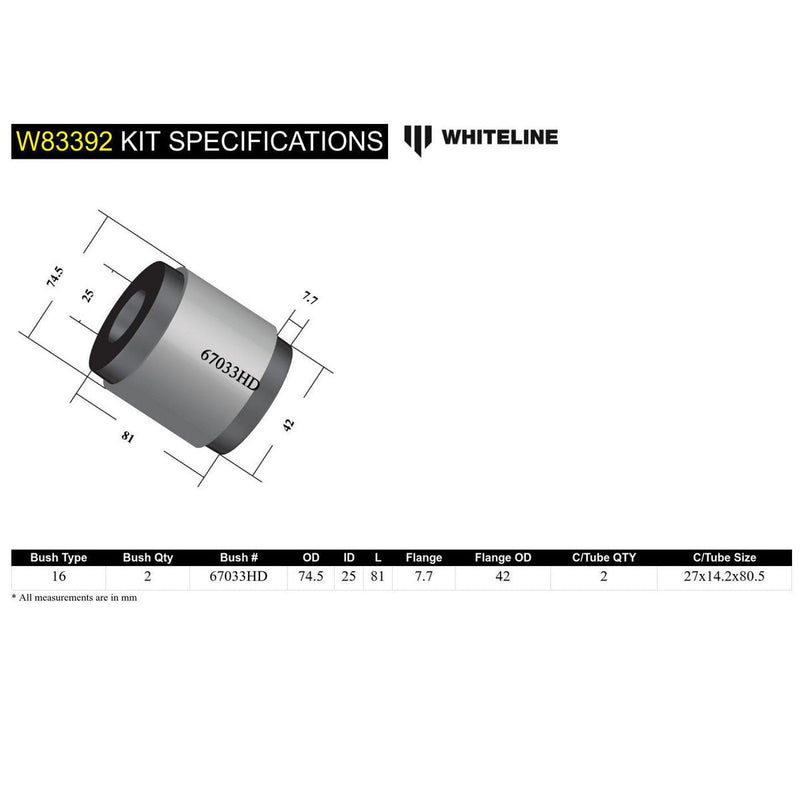 Whiteline W83392 Kit Radius Rod Chassis Camaro H Duty