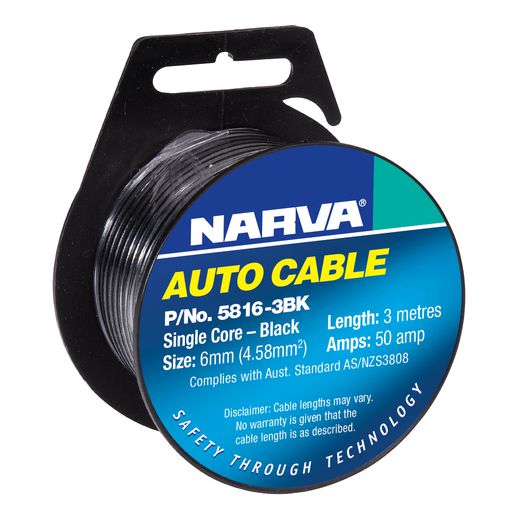 Narva Single Core Cable Black 50A 6mm x 3m 5816-3BK