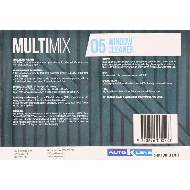 Auto Klene MultiMix 05 Spray Bottle Label MM5LABEL