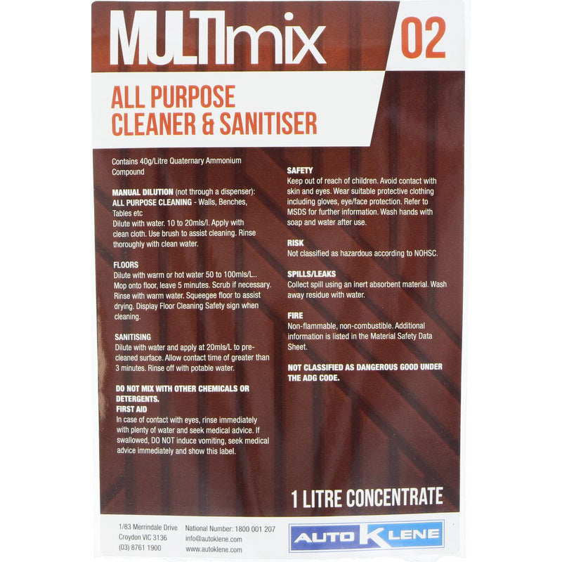Auto Klene MultiMix 02 Concentrate Label 1L MM2LABELCONC