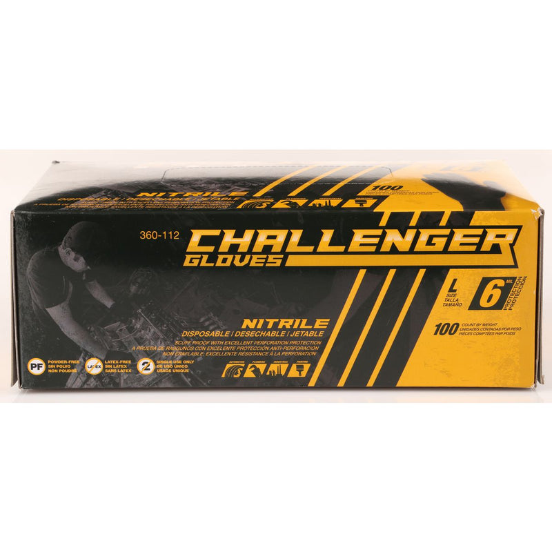 Challenger Nitrile Gloves Black 6 Mil Thick Large (Pack