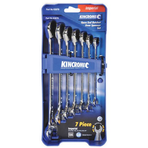 Kincrome Open End Ratchet Gear Spanner 7Pc - Imperial