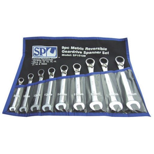 SP Tools Spanner Set Geardrive Reversible Roe Metric 9Pc