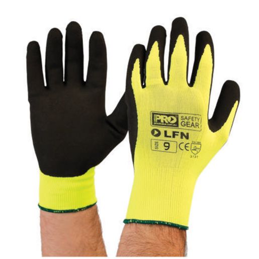 Prochoice Gloves Black Latex Foam On Hi Vis Yellow Size 9