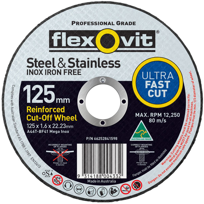 Flexovit Flat Ultra Thin 125mm X 1.6mm X 22mm Cut Off