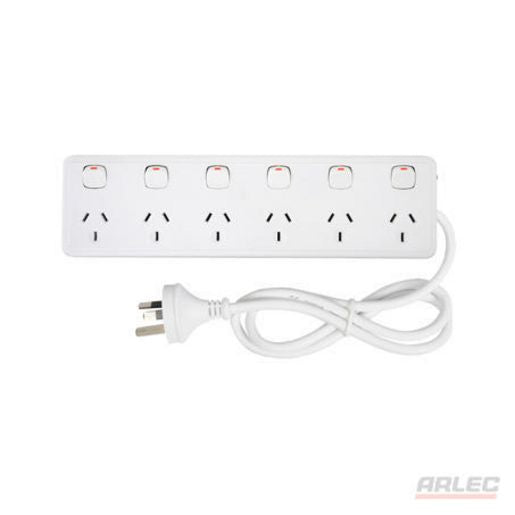 Arlec Power Board 6 Regular Spaced Outlets W/Individual