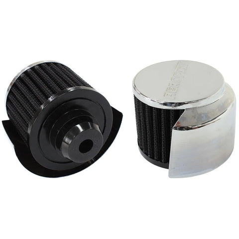 Aeroflow 1 1/2" Push In Breather w/Shield 3" O.D, 2 1/2"High - Chrome