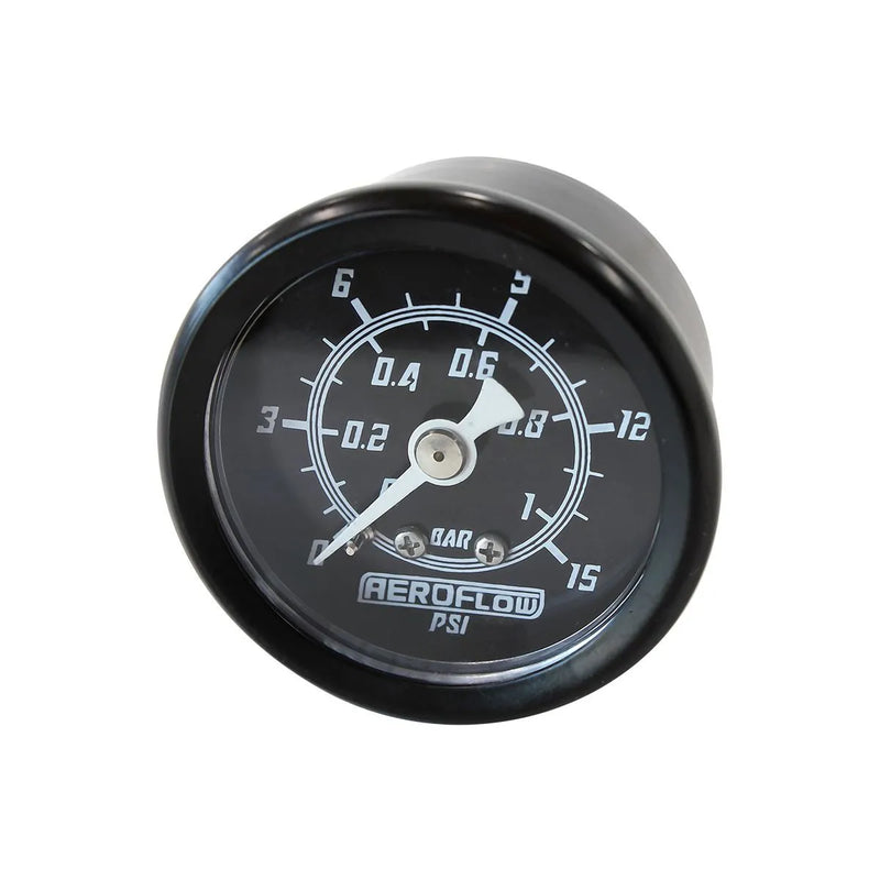 Aeroflow 1 1/2" 0-15 PSI Pressure Gauge - Black Face/White Pointer