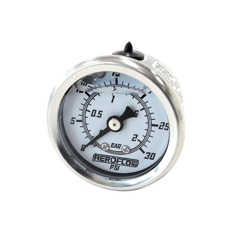 Aeroflow 1 1/2" 0-30 PSI Liquid Filled Pressure Gauge - White Face/Black Pointer