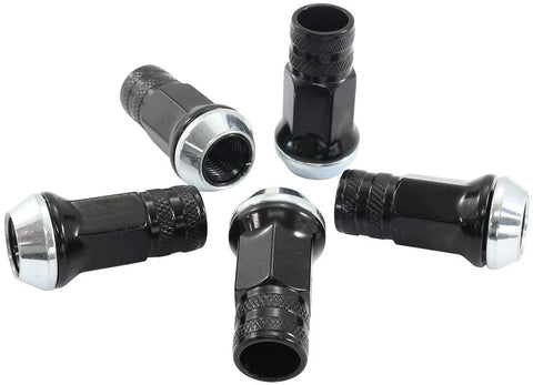 Aeroflow Acorn Long Open Black Wheel Nuts - M12 x 1.50mm