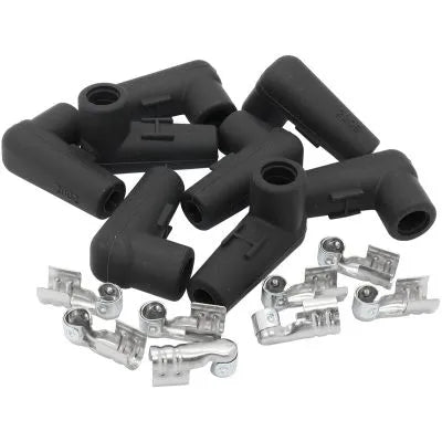 Aeroflow Xpro Silicone Low Profile 90° Spark Plug Boots & Terminals Black - 8 Pack