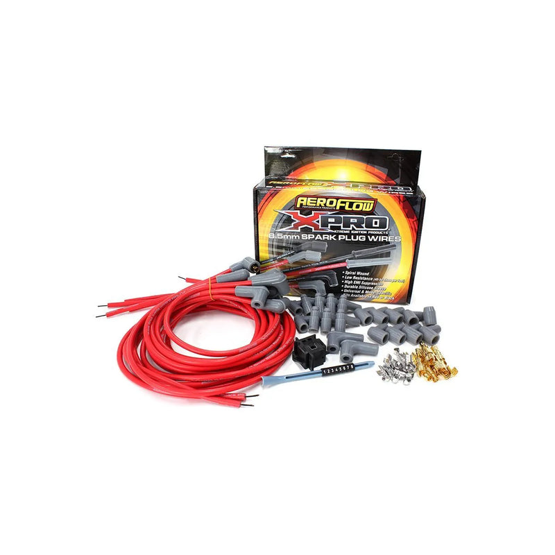 Aeroflow 8.5mm V8 Ignition Lead Set - Red - 90 Deg Spark Plug Boots