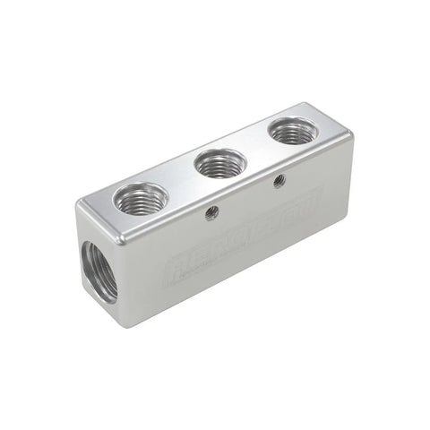 Aeroflow Billet 5 Port Fuel Log - 3 x -6ORB, 2 x -8ORB - Silver