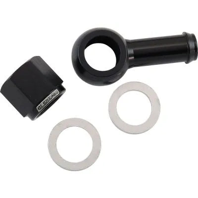 Aeroflow 90° Fuel Pump Banjo Kit - 3/8" Barb Banjo Fitting & Cap - Black