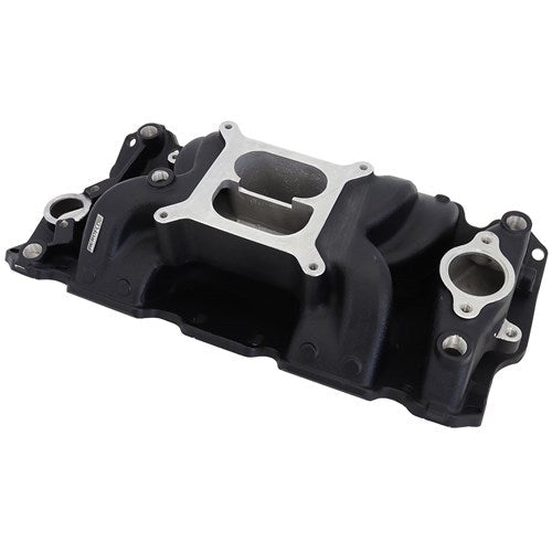 Aeroflow SB Chev Air Gap Dual Plane Intake Manifold, Black Finish AF6210-1001